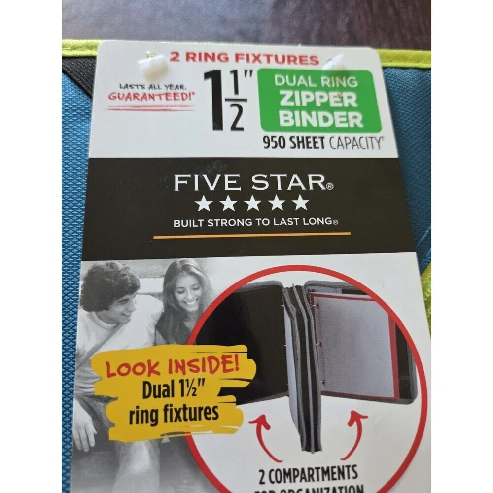 Mead Five Star Dual Ring Zipper Binder 1.5 Inch 950 Sheets NEW Retro Blue Green